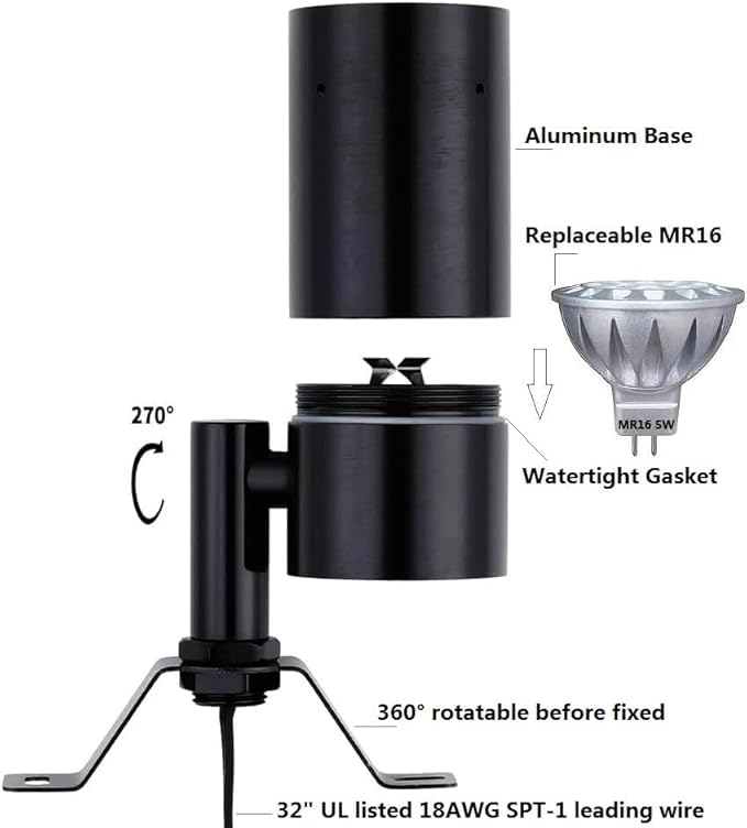 Landscape Lighting Low Voltage Tree Lights Outdoor Moonlights Tree Down Lights 12 AC/DC Surface Mounted LightsReplaceable MR16 LED Bulb Included Black Finish Aluminum Material