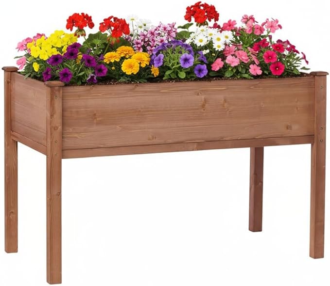 Wooden Raised Garden Bed 48x24x30 Elevated Planting Planter Box with Legs and Included Bed Liner for Vegetables Herbs and Flowers Ideal for Outdoor Gardening