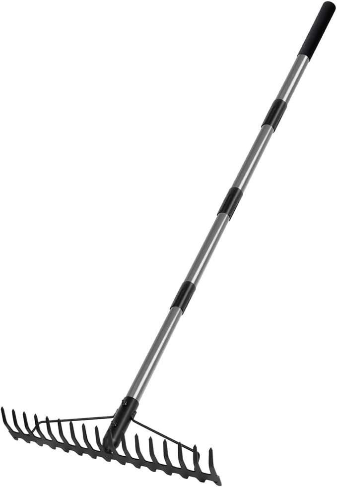 Walensee 5.4FT Bow Rake Heavy Duty Garden Rake with Stainless Steel Handle 17 Steel Tines Garden Tool for Loosening Soil Gathering Leaf Leveling Lawn Farming Land Management Yarn Thatch Rakes