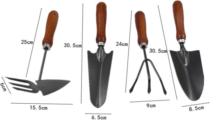 Toyvian Mini Garden Tool Set 4pcs Thickened Iron Spade and Wooden Handle Shovel for Planting Weeding and Transplanting in Garden and Patio Use