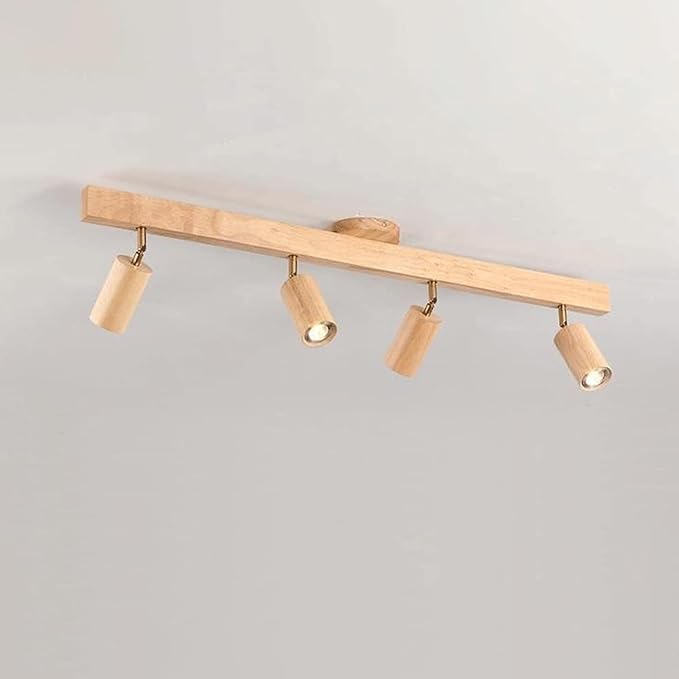 Rotatable Wooden Ceiling Light Adjustable LED Track Lighting Kit Modern Spotlight for Home Farmhouse Kitchen 2-Light
