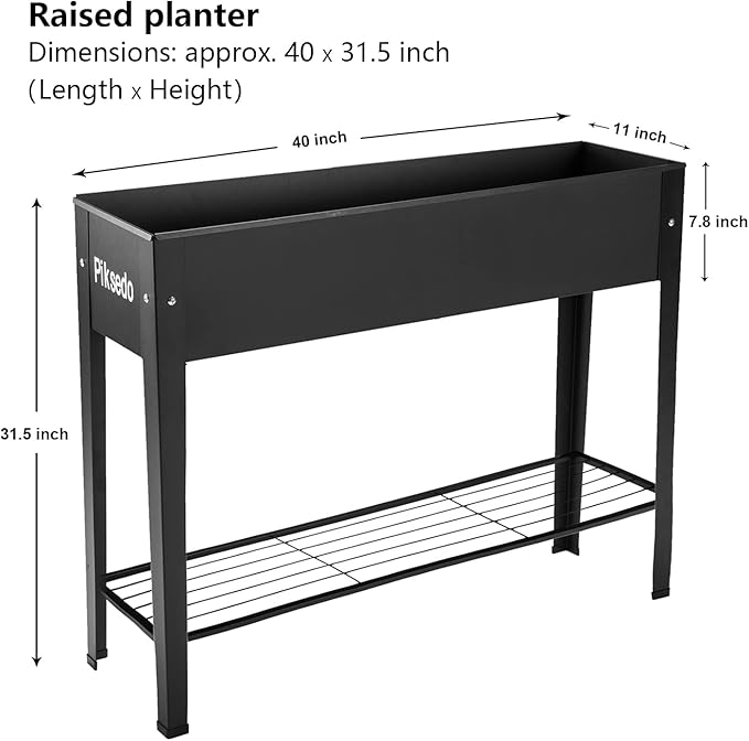 Piksedo Raised Garden Bed Elevated Planter Metal Plant Box with Legs Standing Garden Stand Drainage Holes Frosted Black