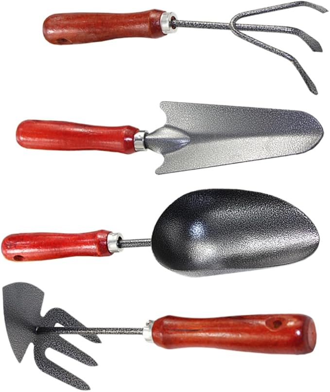 Veemoon Garden Tool Set 4pcs Hand Trowel Rake Shovel Soil Scoop for Planting and Gardening with Extended Narrow Shovel Three-Prong Rake and Soil Scoop Suitable for Home Garden and Plant