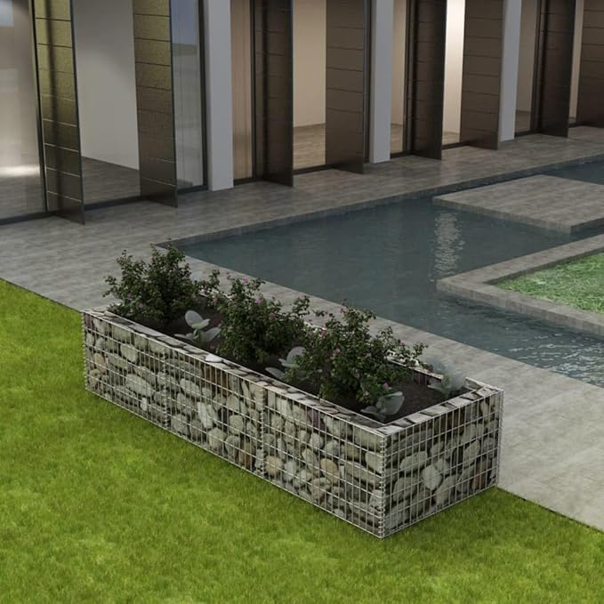 Galvanized Steel Gabion Raised Bed Gabion Wall Garden Stone Cages Basket for Outdoor Landscape Lawn Vegetable Flower 106.3x35.4x19.7 -AA