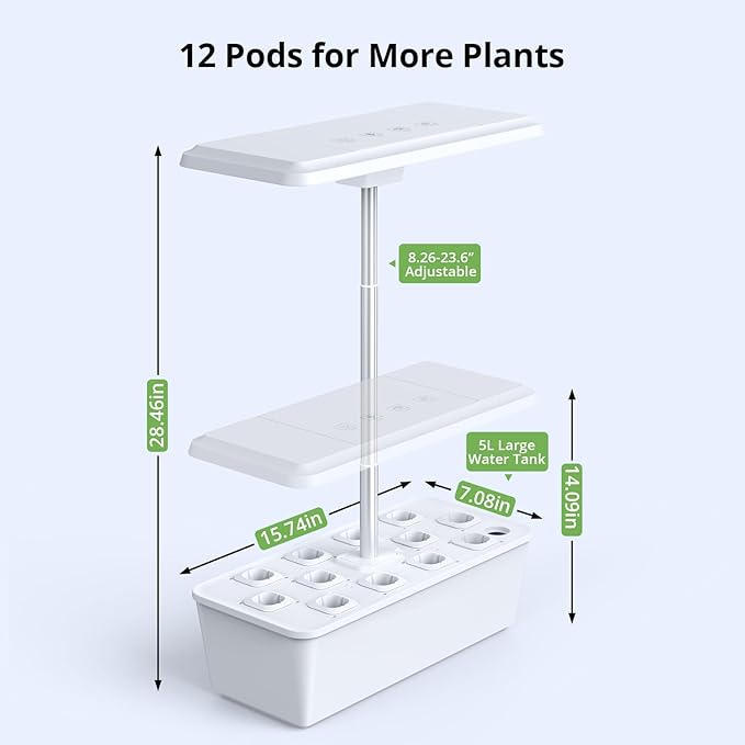 Hydroponic System Growing Indoor Garden 12 Pods 36W 100 Bulbs in 5 Colors LED Growth Light Herb Garden Kit Indoor with Quiet Pump ＆ Automatic Timer Adjustable Height Up to 23 5L Water Tank