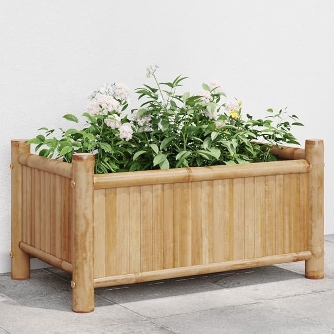 Planter Raised Garden Bed Planter Boxes Outdoor Garden Boxes Suitable for Backyard Restaurants Flowers Patios 19.7x11.8x9.8 Bamboo