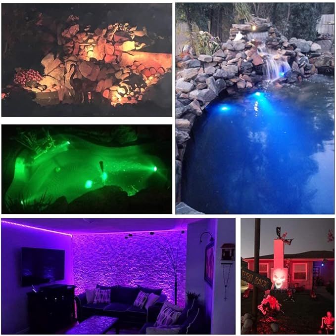 SHOYO Pond Lights Color Changing Spotlights with Timer Submersible Fountain Lights Memory Dim Adjustable IP68 Waterproof Underwater RGB for Outdoor Garden Yard Lawn Water Pond Fountain 4 in Set