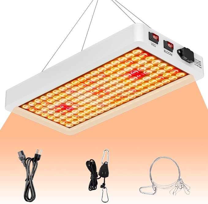 500W Equivalent Led Green Plant Lights 100-277V Indoor Grow Lights Sunlight Full Spectrum Panel Light Bloom/Veg 2Modes Dimming Greenhouse Tent Hydroponic Yard Garden 110V Red Blue Plant Fill Lighting