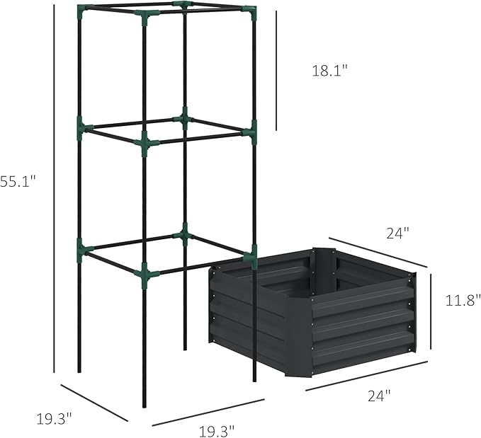 Raised Garden BedGarden BedGalvanized Planter Box with Cage for Climbing Vines