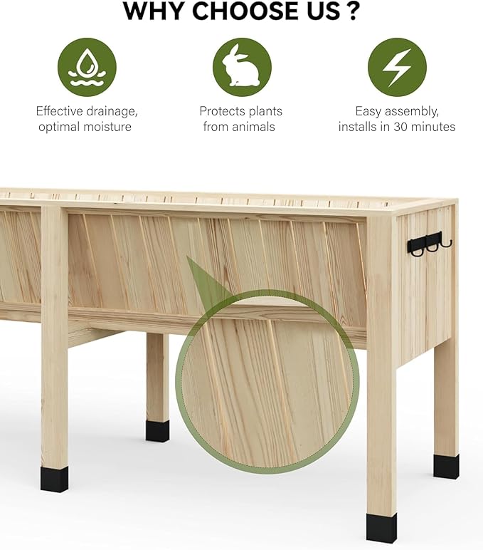 45X23X30 Raised Garden Bed with Legs 13.7 Deep Wooden Planter Box Elevated Outdoor Garden Box for Vegetables Herbs &amp Flowers Large Patio Planter with Hooks Easy Assembly for Backyard Bal