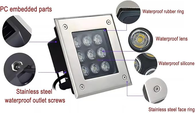 LED Landscape Lights - Outdoor Buried Lights AC 220V Square Embedded Spotlight IP67 Waterproof Ultra-Thin Ecorative Floor Lamp for Pathway Walkway Deck Yard Easy Installation