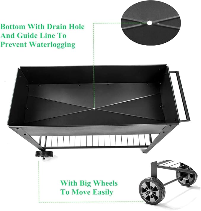 31.5 Tall Raised Garden Bed with Wheels Extra 15.7 W Planter Box (400 lbs Loads) with Storage Shelf &amp HandleHeavy Duty Metal Garden Planter for Vegetables Herbs &amp Flowers Patio &amp Bal