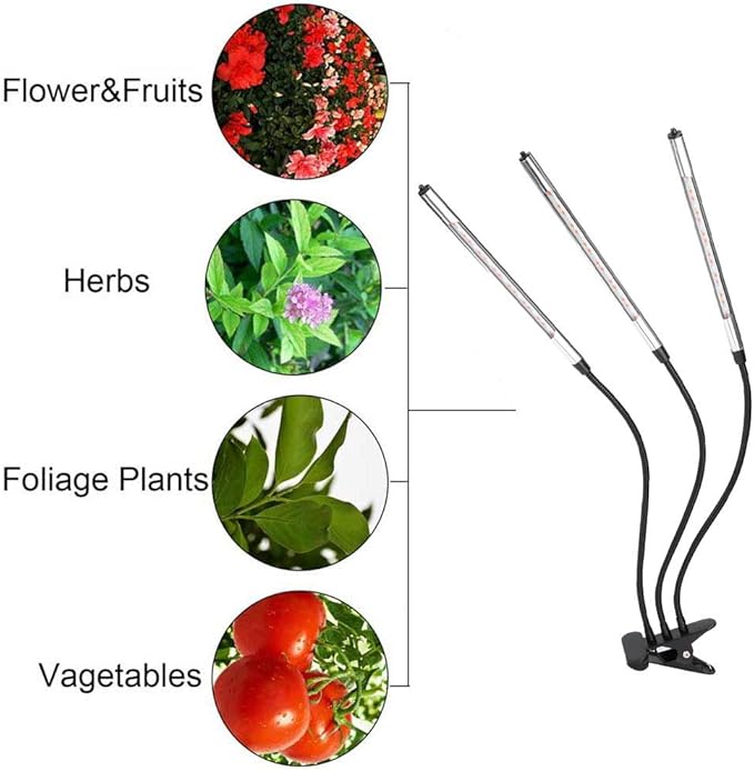 Topyond 27W 3 Tube USB LED Grow Light Clip Base Full Spectrum for Vegetable Flower Plants Indoor Growing