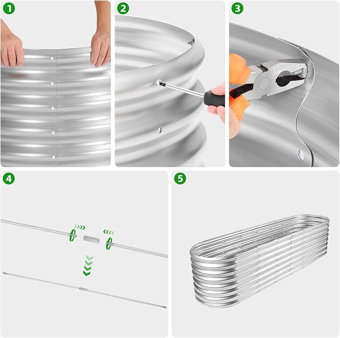 Land Guard 8×2×2ft Galvanized Raised Garden Bed Kit Raised Garden Boxes Outdoor Oval Metal Raised Garden Beds for Vegetables Silver