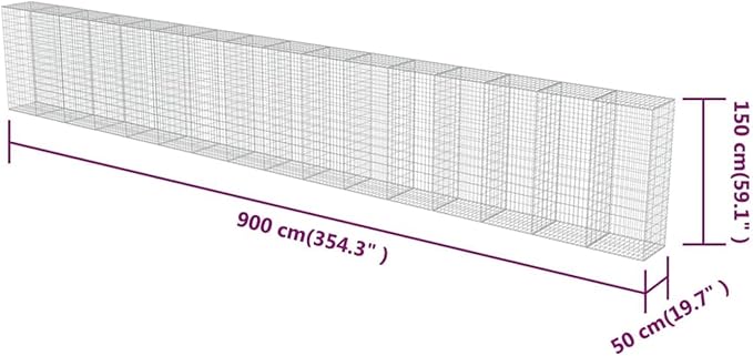 Gabion Basket Galvanized Steel Garden Planter 354x19.7x59 Inches Raised Bed Fence for Vegetables Flowers and Herbs