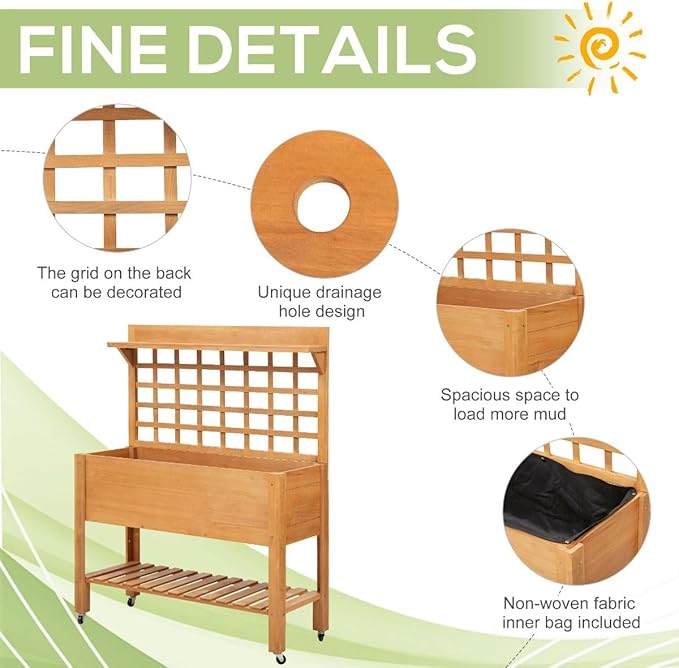 4- Shelf Premium Heavy Duty Durable Weatherproof Eco-Friendly Solid Wooden Raised Garden Bed 47x24x18 52lb Natural Brown Finish
