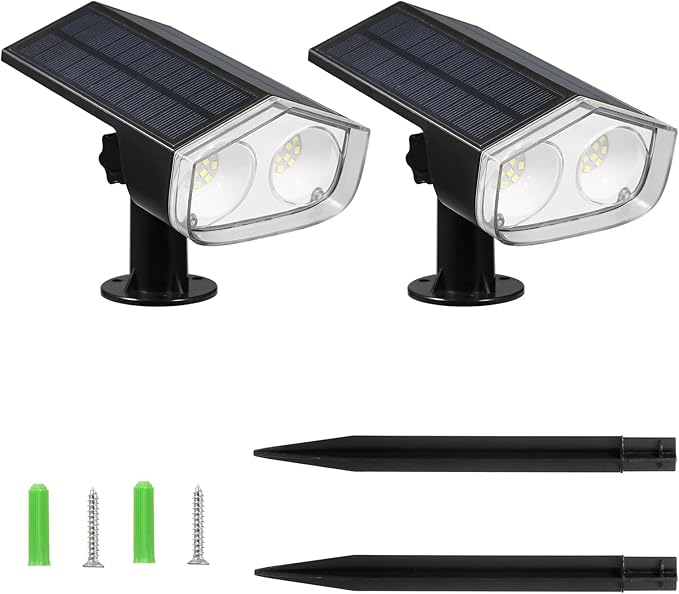 Dual Solar Panels Outdoor 24 LED Solar Landscape Spotlights IP67 for Garden Fence with Monocrystalline Silicon 6-24 Hours Working Time