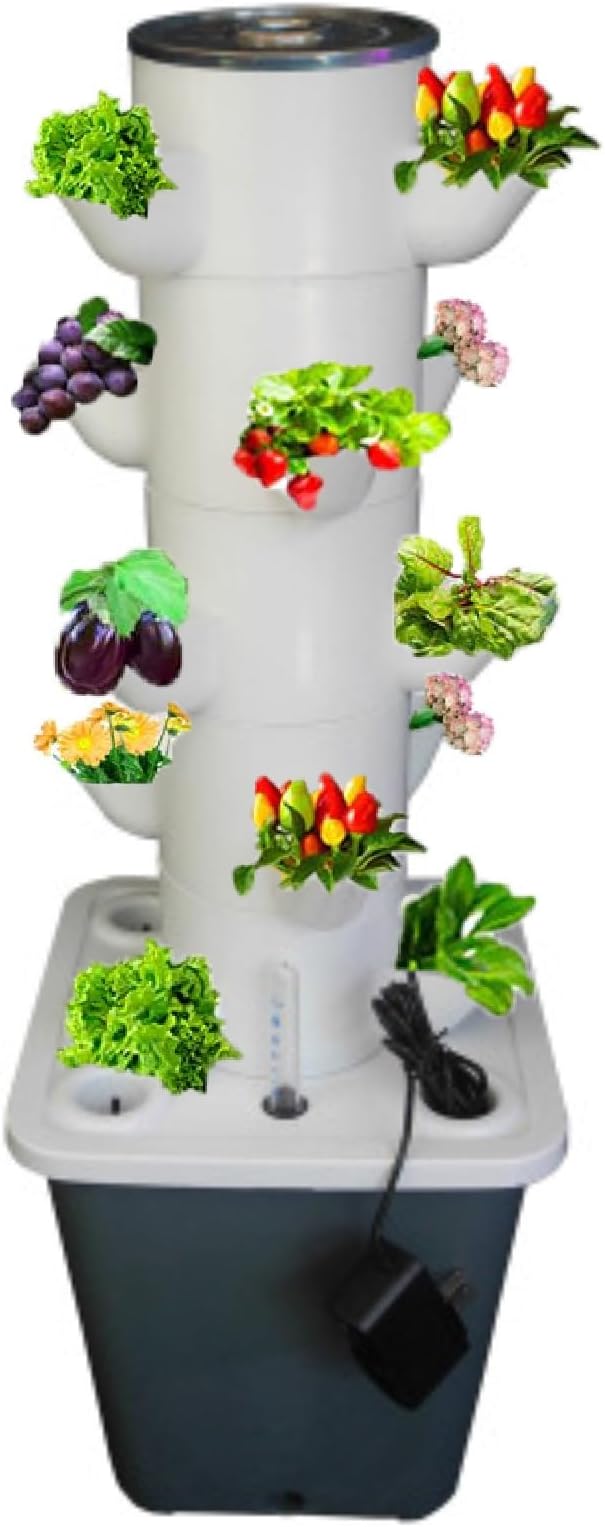 Hydroponics Growing SystemVertical Garden Indoor Outdoor Garden Tower Aeroponic Tower for Herbs Fruits Vegetables No Seedlings Included(15holes)