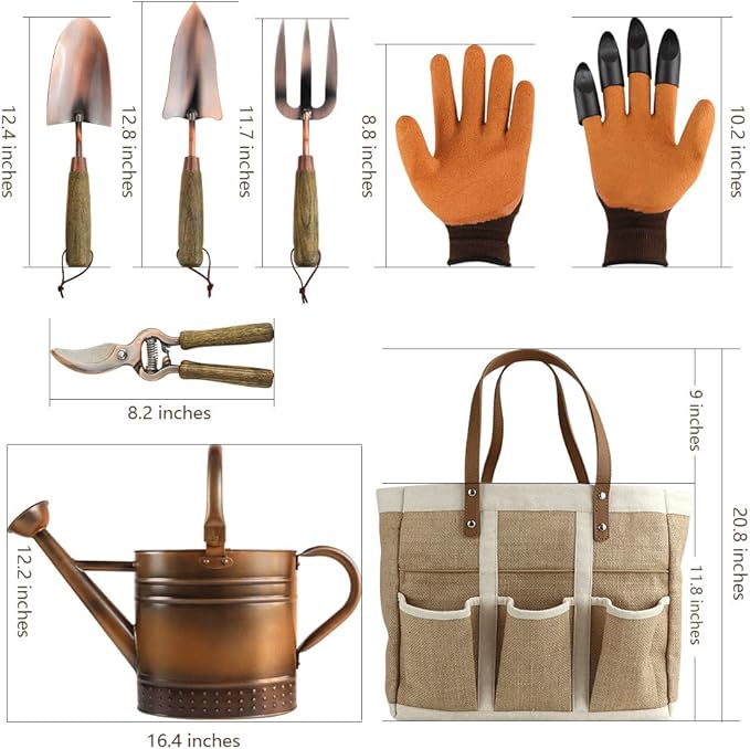 1 Gallon Galvanized Steel Watering Can with 3 Pcs of Garden Tools 1 Pc of Pruning Shear 1 Pair of Gardening Gloves1 Pc of Garden Tools Organizer Tote
