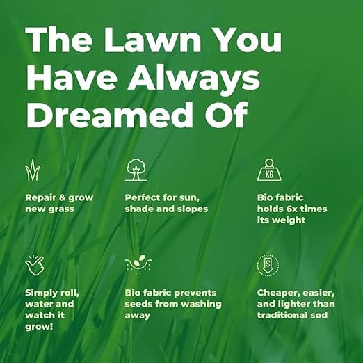 Growtrax 200 Sq Ft Biodegradable Kentucky Blue and Perennial Rye Blend Grass Seed Mat - Mix &amp Fertilizer Mat for Ball Fields Parks &amp Residential Lawns