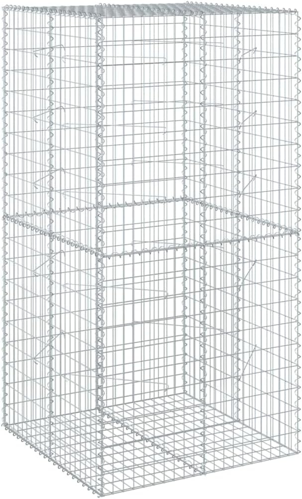 Gabion Basket with Cover 39.4x39.4x78.7 Galvanized Iron Raised Garden Bed Metal Planter Outdoor Garden Box for Landscaping Privacy Screens and Garden Decoration