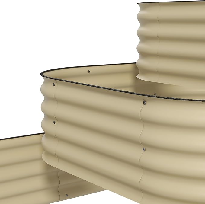 3 Tier Galvanized Steel Raised Garden Bed Kit 62.25 x 43 x 32.25 3 Combining Planter Boxes with Rubber Strip Edging Open Bottom for Backyard Garden Patio Cream White