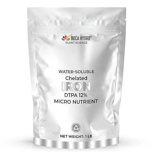 Iron DTPA 12% Chelated Micronutrient for Hydroponics Fertigation and Soil – Highly Soluble Iron Supplement for Nutrient Solutions pH up to 7.5 – Corrects Light Colored Leaves (10 Lb)