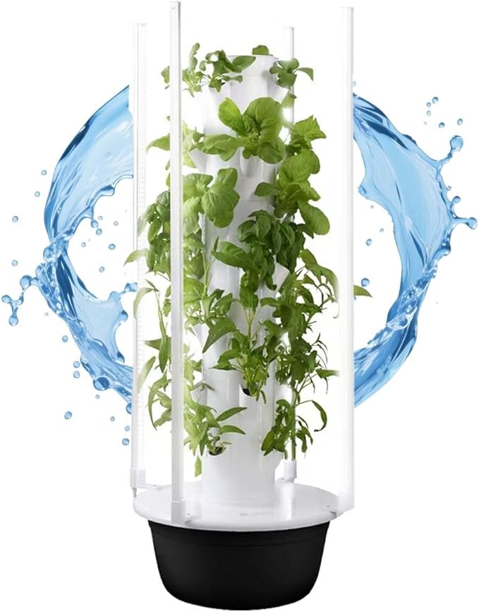 Compact Vertical Hydroponics Tower for Indoor Vegetable Gardening 5/7/9 Layer Smart Planter Kit with LED Grow Lights Water Pump BP-A-Free ABS Material(36Holes+LED)