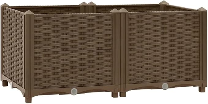 vidaXL Rectangular Raised Bed in Durable Brown Polypropylene - Ideal for Growing Vegetables Herbs Flowers - Suitable for Garden Patio Balcony