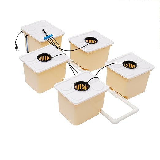 5 Hydroponic Buckets Kit for Plants Top Feed Drip Hydroponics Growing System for Herbs/Tomato/Vegetables DWC System with Submerged Pump (Complete Indoor Hydroponic Gardening Supplies)
