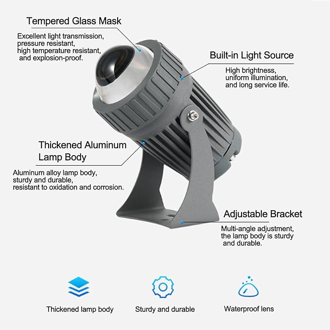 10W Rotation Spotlight - Long Range LED Flood Lights Narrow Beam Angle Landscape Lamps AC 220V Outdoor Wall Washer IP65 Building Exterior Wall Lighting Projector(Warm White)