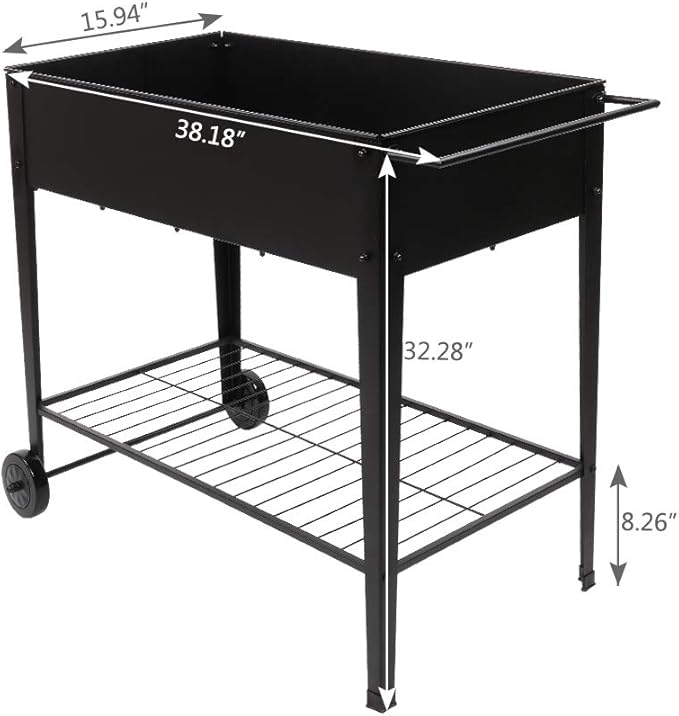 Outdoor Metal Planter Box Raised Garden Bed with Legs Outdoor Elevated Herb Planter Box Outdoor Mobile Overhead Planter Cart with Wheels for Vegetables Flowers Herbs Plants Patio (Black)
