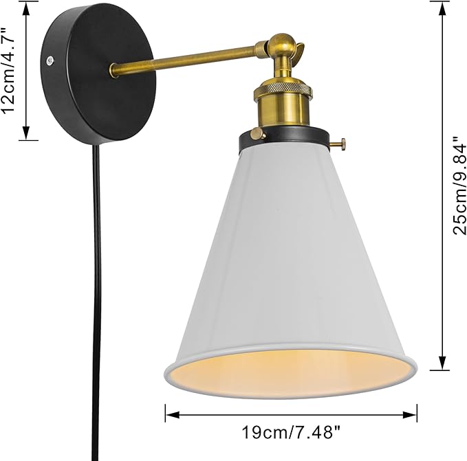 2-Pack Hook Mounted Plant Light Full Spectrum 4500K 10W Adjusted Light Beam Range 15-60 Degree Vintage White Cone Shade Wall Lamp for Indoor Plants Flowers Growing