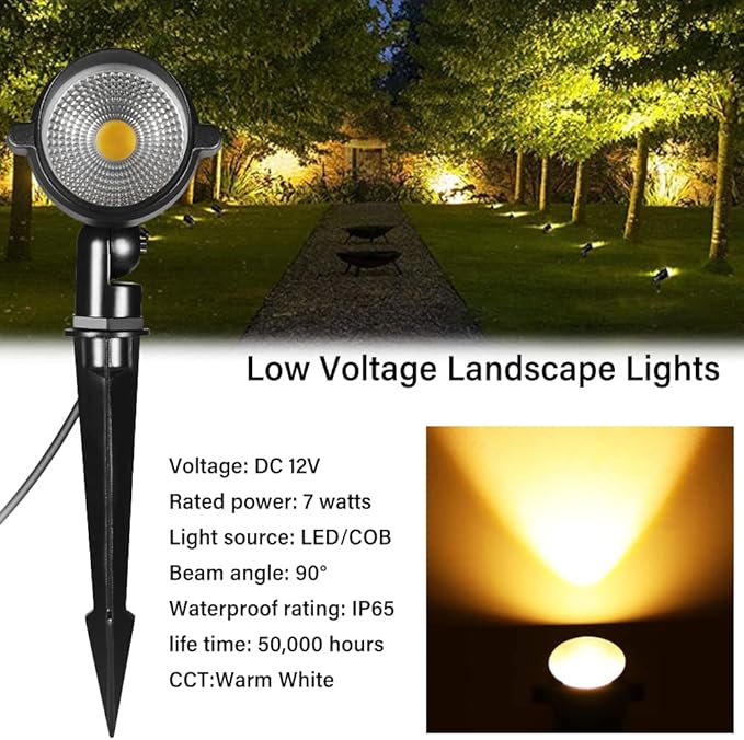 LED Landscape Light6-Pack 12V Low Voltage Garden LightingCOB 7W Outdoor Spotlight IP65 WaterproofLandscape Flood Lighting for Yard Lawn