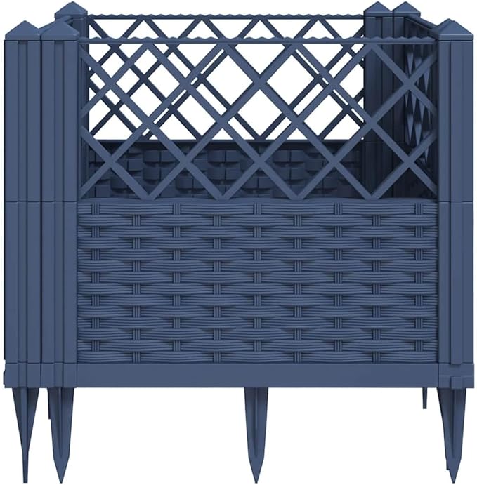 Blue Grey Modular Garden Planter 17.1in Square Polypropylene Matte Finish Outdoor Indoor Use Durable Raised Garden Bed for Patio Balcony