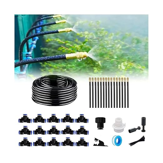 New drip Irrigation kit Automatic Garden Watering System Quick Connector and 360-degree Bending Dropper atomizing Copper Nozzle Garden Plant Lawn Courtyard Watering System. (65FT)