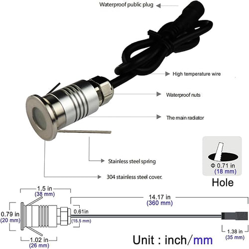 1/10PCS LED Mini In-Ground Well Light - Spotlight Led Beam Light 1W 12V DC 120° LED Beam Angle Spotlight IP67 Waterproof Recessed Outdoor Landscape Lighting(White 4000k1PCS-(DC-12V))