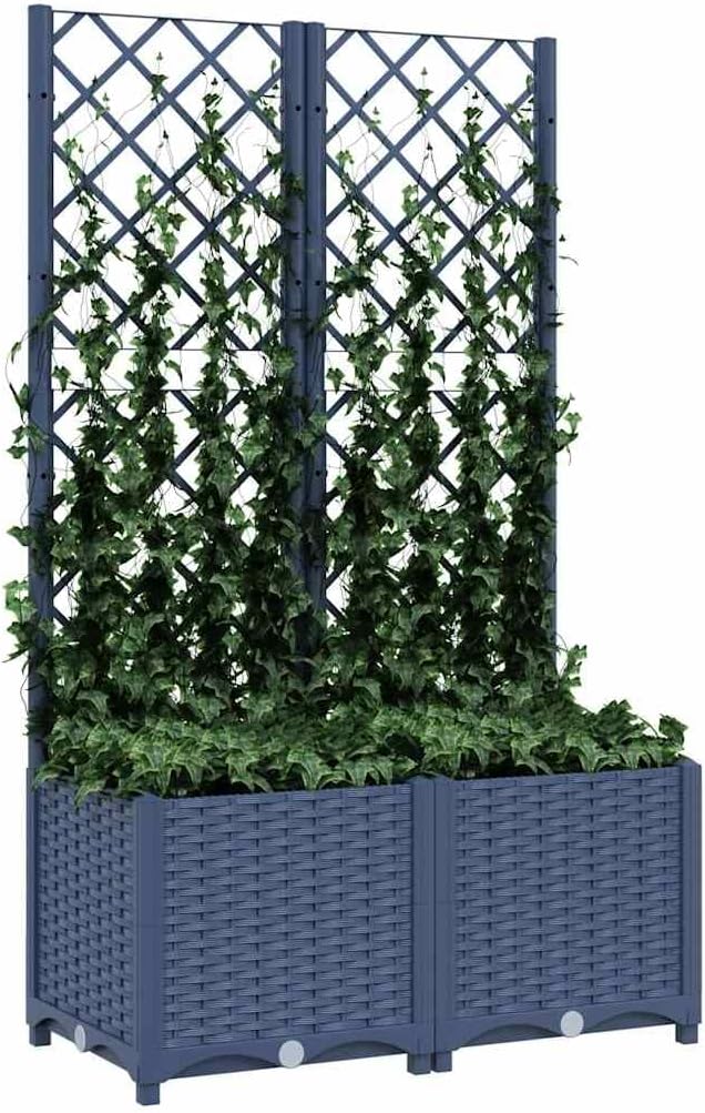 Large Garden Planter with Trellis Blue Grey Polypropylene 31.5x15.7x53.5 Inch Outdoor Raised Garden Bed for Climbing Plants Patio Balcony Decor