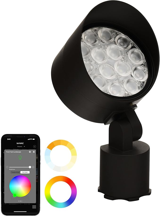 WAC Lighting LED Colorscaping Smart App Controllable Landscape Lighting with RGBWW Color Changing and Tunable White Power Accent 14W Light in Black