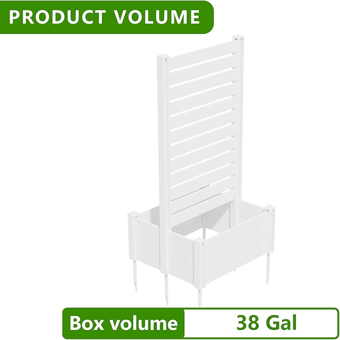 Casaphoria Raised Garden Bed with Trellis 71x35x24 Planter Box with Open Bottom for Gardening Vegetables &amp Vines and Climbing Plants White