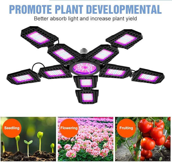 4Pcs 400W Full Spectrum LED Indoor Adjustable Planting Grow Lamp 528Leds Veg and Bloom Indoor Seedling Growth Lamps E26/E27 All-Stage Seed Plants Grow Light 110V Flower Blooming Cabinet Lighting