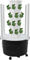 4 Tier Hydroponic Growing Tower with Led Grow Lights Water Pump 24 Planting Pots Vertical Garden Indoor Outdoor Automatic Water Circulation System Locking Wheels for Home Patio Balcony