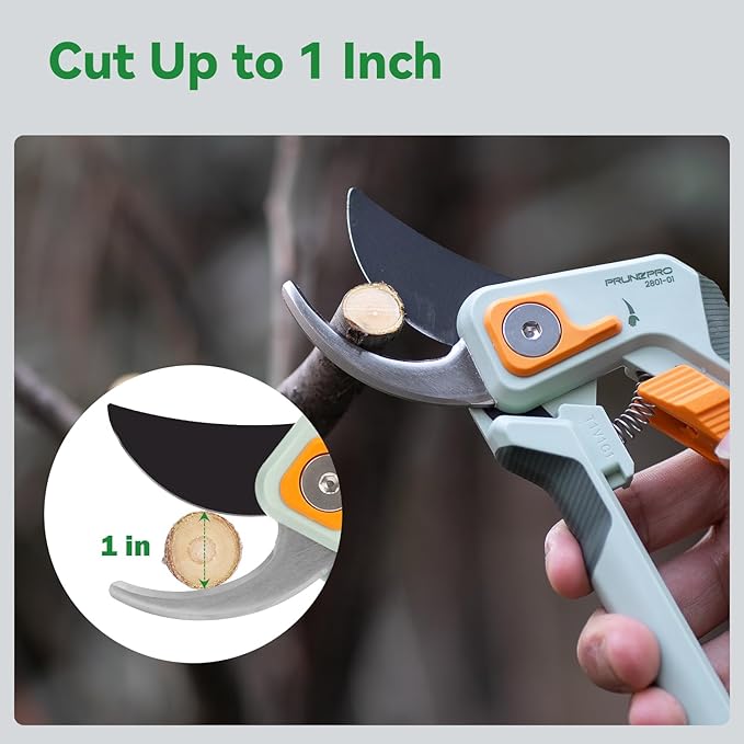 PrunePro 8 Professional Pruning Shears for Gardening Bypass Hand Pruner Stainless Steel Sharp Garden Scissors Plant Flower Rose Garden Clipper Green &amp Orange