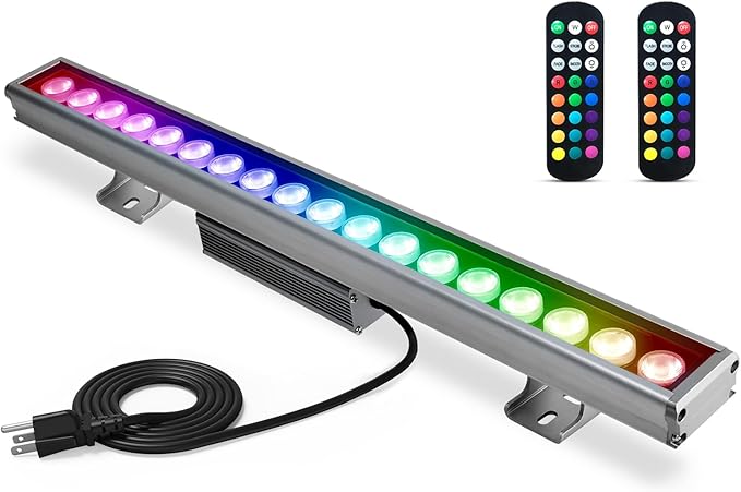 LED Wall Washer Light with RF Remote 7200LM Brightness Dimmable RGBW LED Bar Light AC120V 20 Waterproof Color Changing Linear Wall Washing Lamp for Outdoor &amp Indoor Lighting Projects