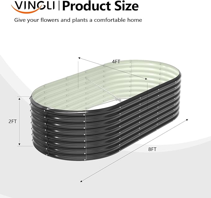 VINGLI 8x4x2ft Raised Garden Bed Oval Planter Boxes Outdoor Galvanized Raised Garden Beds for Gardening Easy Assembly Planter Boxes for Vegetables (Black)