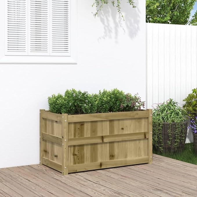 Garden Planter Natural Wood Treated Pine Wood 35.4x19.7x19.7 Inch Raised Garden Bed for Outdoor Plants Rectangular Planter Box