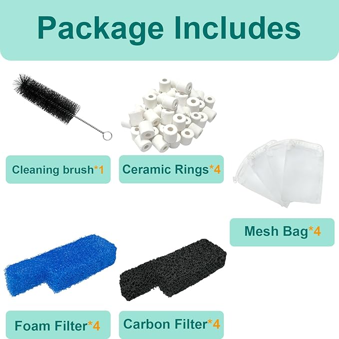 17 Set Aquarium Filter Media Replacement Kit Compatible with Seachem Tidal 55 Gallon (200 Liters) Large Aquarium Fish Tank Filter Includes Brush Carbon Sponge Ceramic Rings Blue Foam Filters