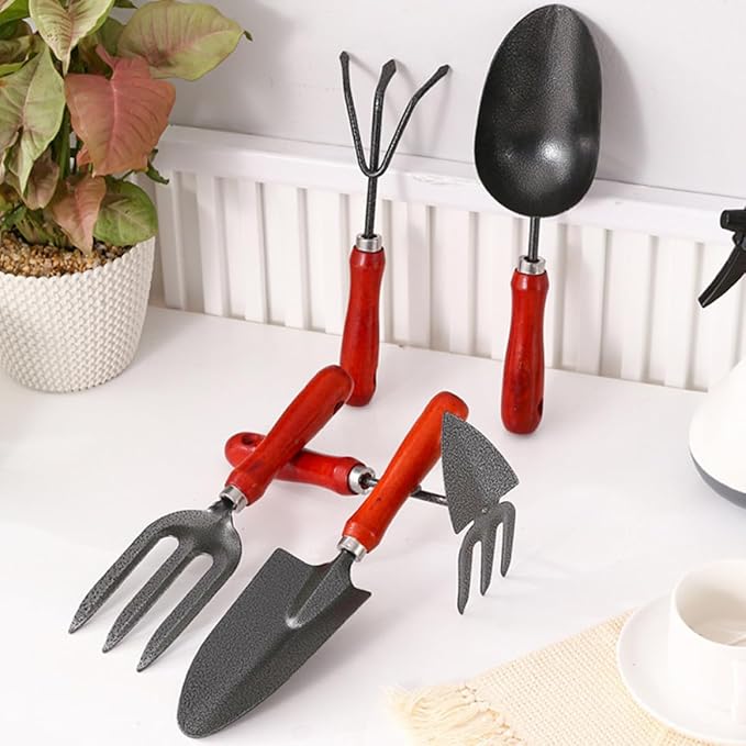 Kichvoe Garden Rake and Planting Shovel Set 5pcs Outdoor Gardening Tools for Flower and Vegetable Planting with Durable and Ergonomic Handles