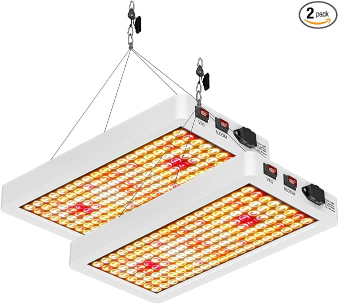 2Pcs 800W LED Full-Spectrum Sunlight Planting Grow Lighting 110V Dimmable Veg/Bloom 2 Modes Wide Voltage Sunlike Mimicking Lighting 100-277V Hydroponics Greenhouse Tents US Plug Detachable Hooks