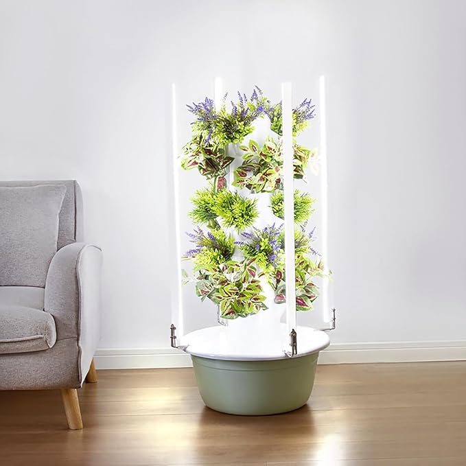 Vertical Hydroponics Growing System Indoor Smart Garden Kit with LED Grow Light &amp Pump - 5-Tier Tower for Herbs Fruits &amp Vegetables - Complete Hydroponic Setup.